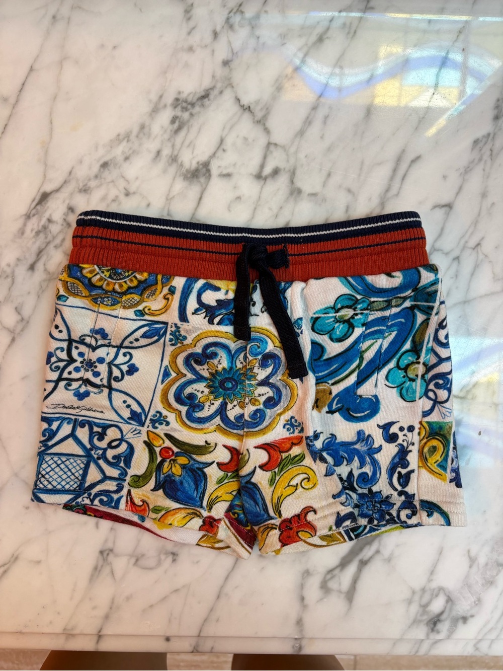 Dolce & Gabbana Multicolor Printed Bike Shorts with Red Waistband